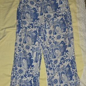 Cynthia Rowley Blue and White Wide Leg Pants
